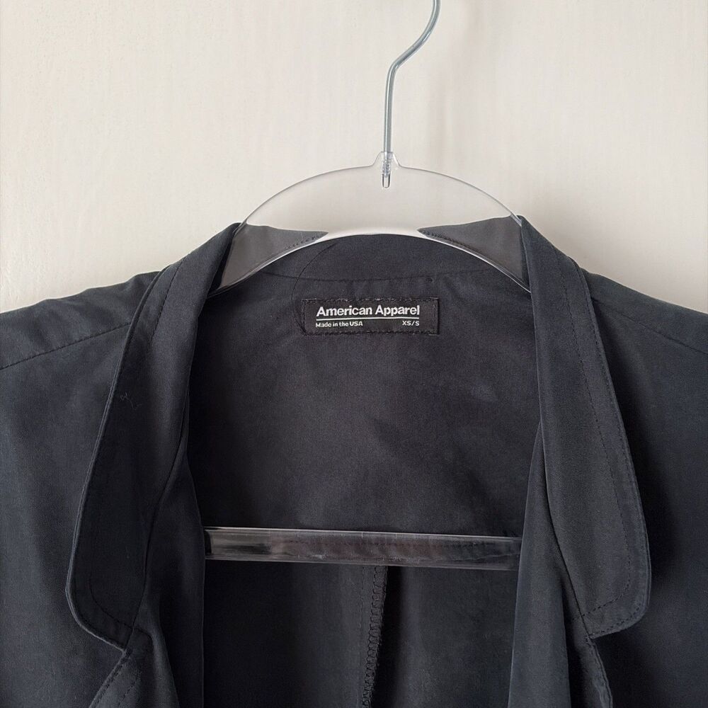 American Apparel Navy Blue Duster Trench Coat XS / Small Tie Y2K Minimalist - Picture 2 of 5
